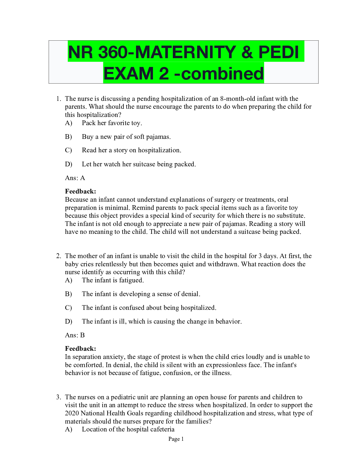 Recommended document preview for NR 36NR 360-MATERNITY & PEDI EXAM 2 -combined